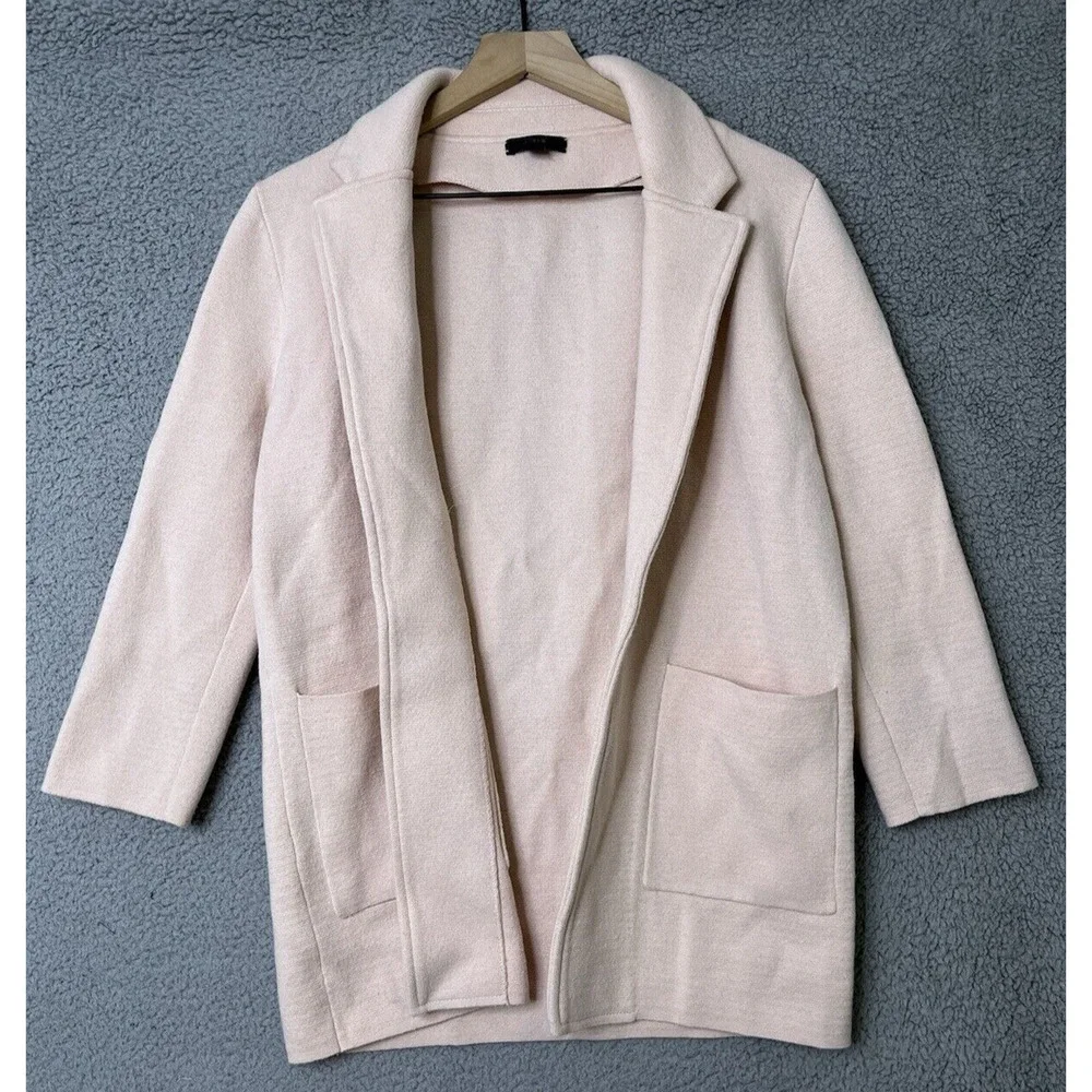 J. Crew Sophie Sweater Blazer XS Wool Open Pockets Blush Pink Cardigan Minimal - Picture 2 of 15